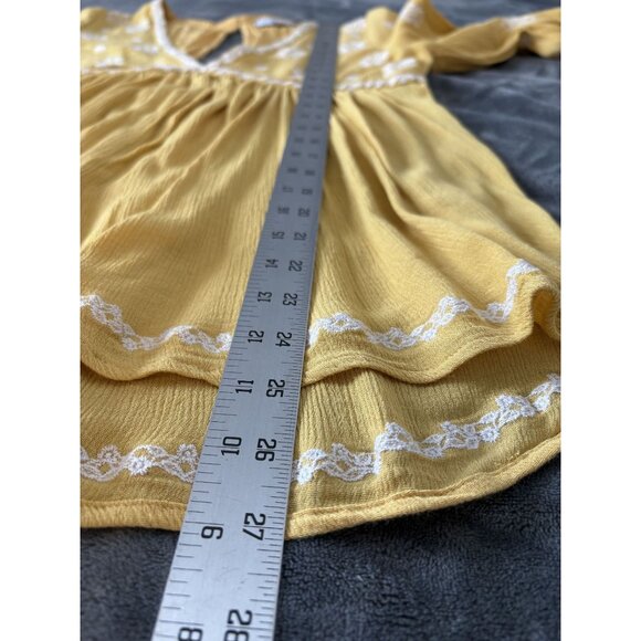 Fate Women's Bohemian Embroidered Babydoll Top S Yellow Bell Sleeves Boho Empire - Picture 9 of 9